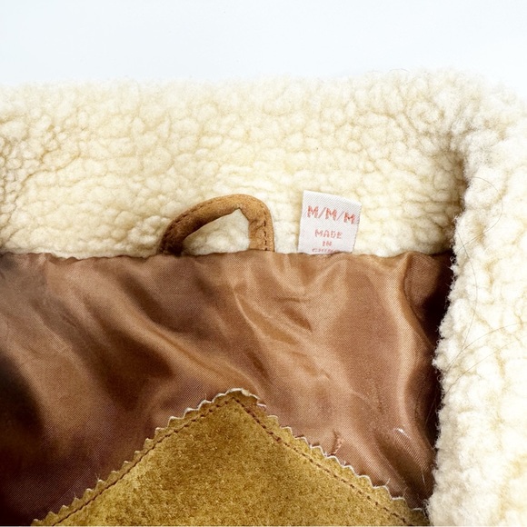 Vintage Men’s Suede Leather Jacket W/ Sherpa Collar Sleeves Ranch Western MED - Picture 5 of 14